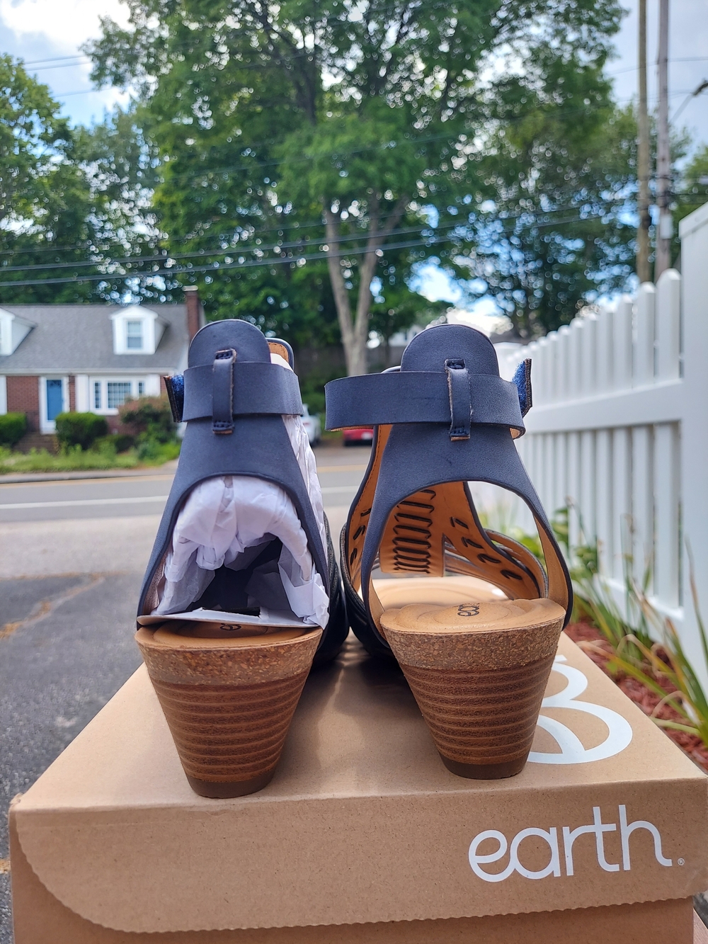 Earth Hattie3 Navy Blue Woven Strappy Wedge Sandals Women's Size 11M Cottagecore - Picture 8 of 11